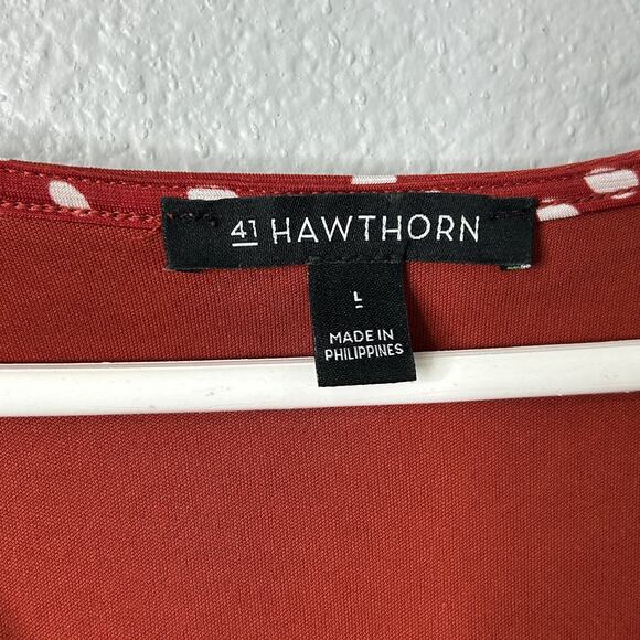 41 Hawthorn Dress Kassidy Faux Wrap V-Neck Burnt Orange Dot Large Jersey Knit - Picture 7 of 9